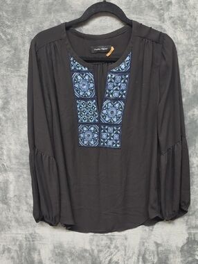 Ivanka Trump Black Tunic with Blue Embroidered  sz Large